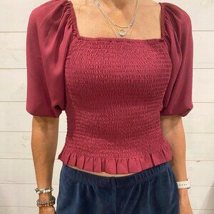 Francesca's Burgundy Ruffle Peasant Top